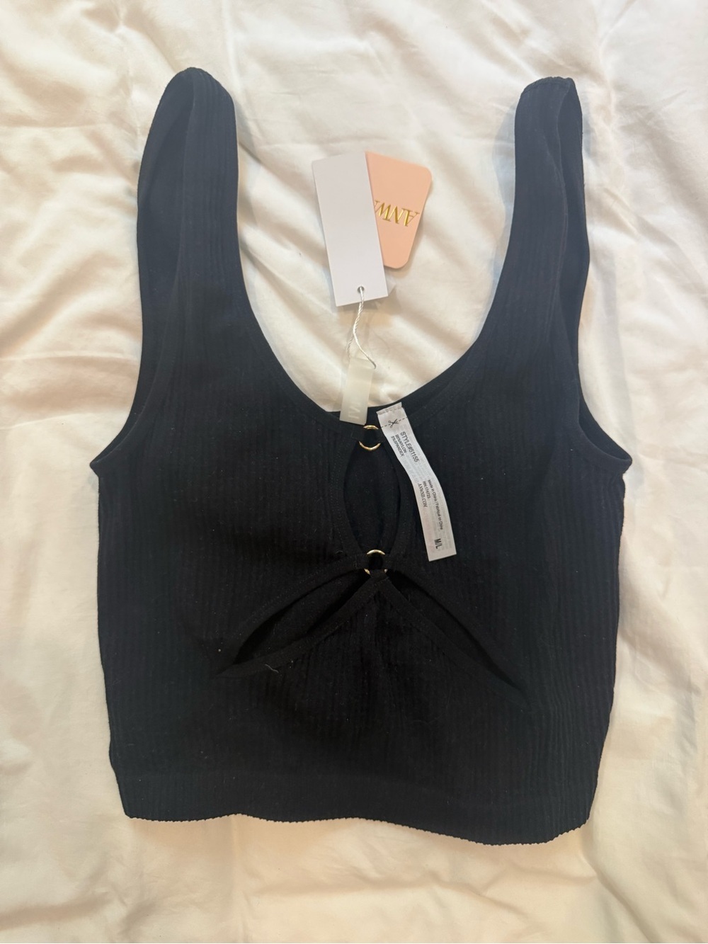 Black Ribbed Cutout Crop Tank Top
